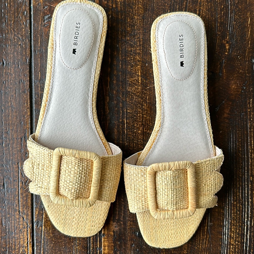 NWOT Birdies The Kiwi Wheat Raffia Slides 9
